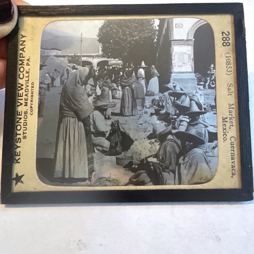 Vintage Keystone View Co Stereoview #288 Salt Market Cuernavaca Mexico Framed